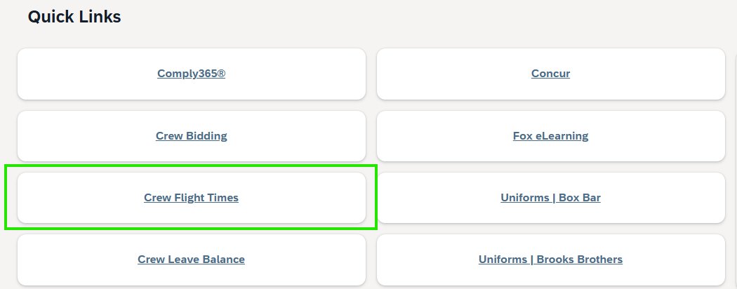 JetStream Crew page Quick Links, with Crew Flight Times highlighted